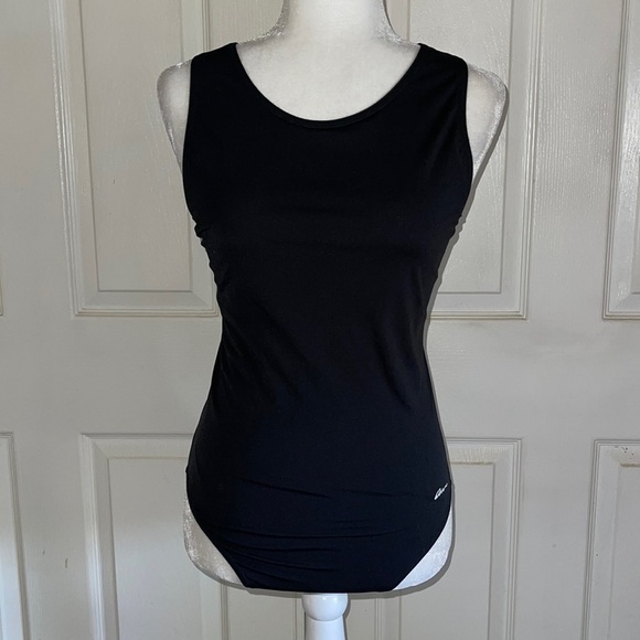 Ocean Aqua Shape Black One Piece Racerback Swimsuit - Picture 1 of 6